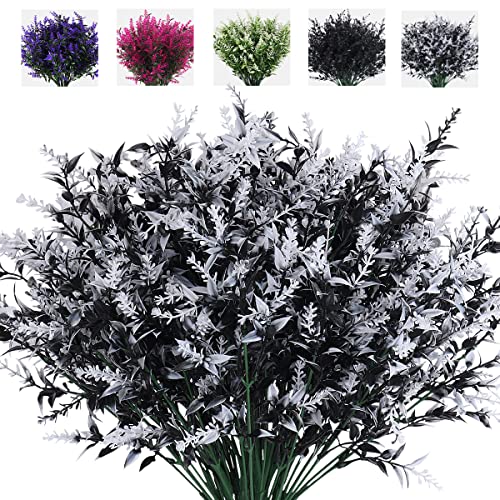 RECUTMS 8 Bundles Artificial Flowers Outdoor UV Resistant Fake Flowers Fake Outside Plants Plastic Outdoor Flowers for No Fade Faux Plastic Plants Garden Porch Window Box Décor(Black+White) - color: Black+white, size: 8 Bundles