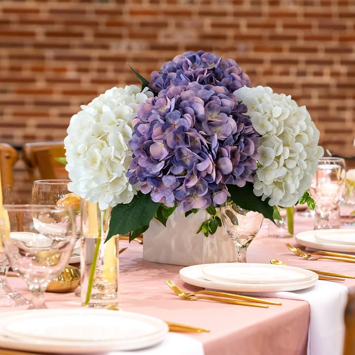 JINWOE 4Pcs Puple Artificial Silk Hydrangea Flowers,22" Silk Faux Hydrangea Bouquet for Home Table Centerpieces Wedding Garden Party Decoration - color: Puple