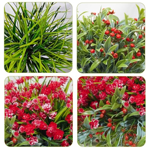36 Pcs Artificial Flowers for Outdoor, UV Resistant Outdoor Fake Plants Faux Plastic Flowers Shrubs for Outside Garden Patio Porch Window Box Spring Summer Decor (Mixed Red) - color: Red