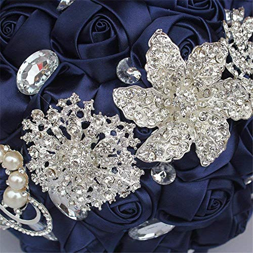Wedding Bouquets Crystal Satin Rose Bride Bridal Bouquet Romantic Bridesmaid Holding Flower for Valentine's Day Confession Party Church Decor (Navy) - color: Navy