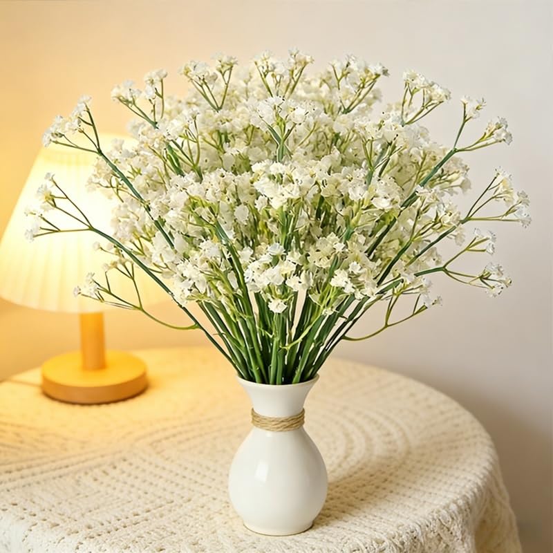 10 Pcs Babys Breath White Artificial Flowers, Real Touch Gypsophila Fake Flowers for Wedding, Home Decor, Vase Filler, Table Centerpieces, Party Decorations - color: 10pcs White