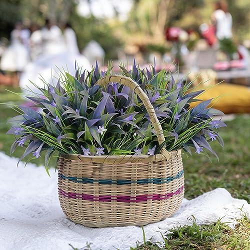 8 Bundles Artificial Plants Bushes Outdoor UV Resistant Fake Flowers Grass Bulk Faux Plastic Greenery for Fall Winter Summer Outside Window Box Planter Front Porch Yard Floral Arrangements… - color: Purple Morning Glory Flowers and Grass, size: 8pcs