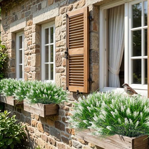 Rowfad 22 Pcs Artificial Outdoor Flowers Fake Outdoor Plants Monkey Grass with Red Flowers for Pot Decor for Window Garden Patio Hanging Planter Pathway Front Porch (22, White) - color: White