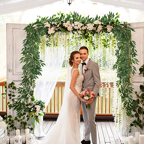 RECUTMS Artificial Willow Leaves Vine Twigs 2Pcs 5.7Ft Fake Hanging Ivy Plants Silk Green Leaf Rattan Garland Greenery Decor for Indoor Outdoor Home Wedding Arch Jungle Beach Birthday Party Garden - color: Willow Vines Green 2pcs