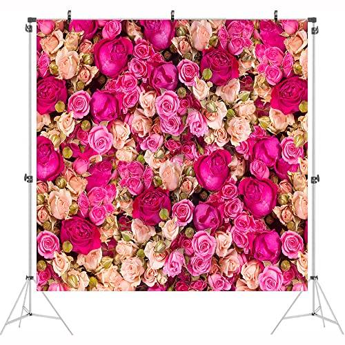 Ticuenicoa 8x8ft Pink Red Rose Flowers Photography Backdrop Valentine's Day Photo Background Baby Shower Wedding Birthday Decoration Bridal Shower Wedding Blossoms Roses Wall Art - size: 8x8ft