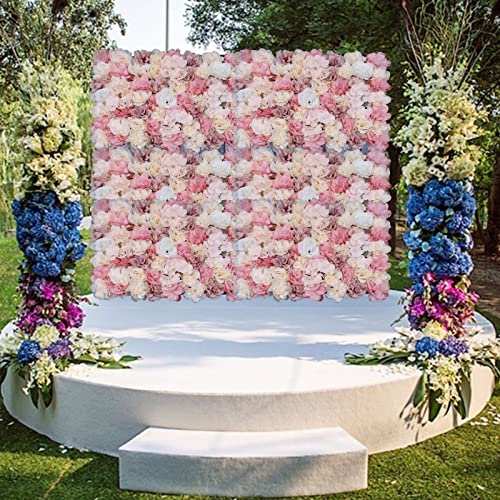 12 Pcs Artificial Flower Wall Panels 3D Flower Background Panel for Wall, 60x40cm Wedding Flower Decorations Wall Silk Rose Panels for Party, Nail, Photo Areas, Stage Background (Pink + Peach) - color: 12pcs, Pink + Peach