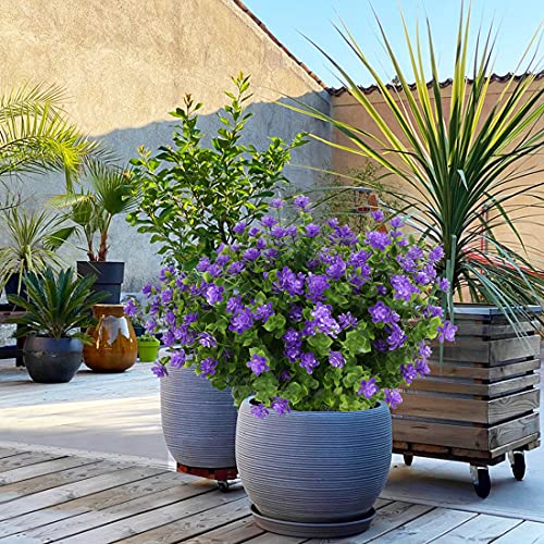 24 Bundles Artificial Flowers Fake Boxwood Shrubs UV Resistant No Fade Faux Greenery Faux Plastic Lotus for Home Garden Hanging Planter Indoor Porch Patio Office Wedding Decoration(Purple) - color: Purple