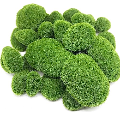 Woohome 30 PCS 3 Size Artificial Moss Rocks Decorative, Green Moss Balls, Fake Moss Decor for Floral Arrangements, Fairy Gardens and Crafting - color: 30pcs