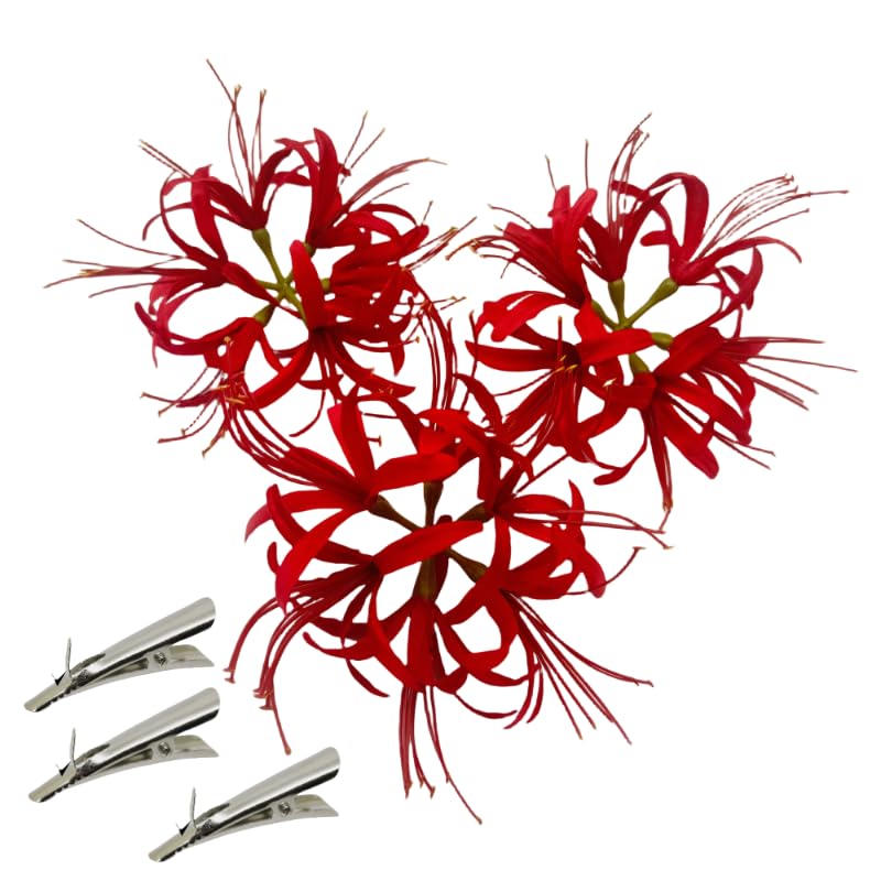3Pieces Silk Spider Plant Fake Flowers Heads,Artificial Flowers Spider Silk Flowers for Crafts,Fake Flowers Bulk,Artificial Flowers for Cake Decoration Wedding Party Birthday Home Décor(Red) - color: Red