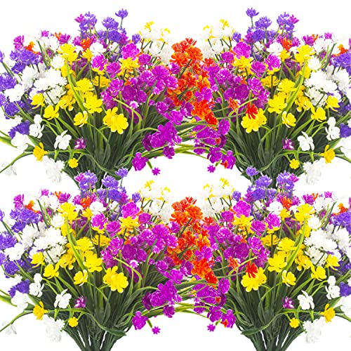 Grunyia Artificial Flowers, 20 Bundles Outdoor Fake Flowers for Decoration UV Resistant Faux Plastic Plants Garden Porch Window Box Décor (Mix) - color: Mix