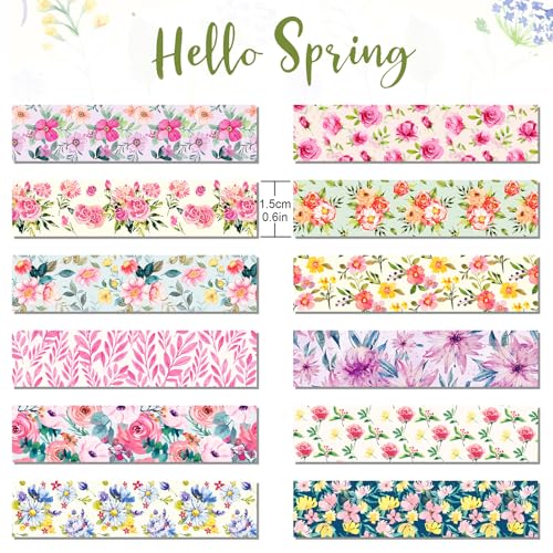 12 Rolls Flower Washi Tape Set, Spring Watercolor Floral Decorative Masking Tape for Monther's Day DIY Crafts Spring Garden Scrapbooks Journals Planners Supplies Gift Wrapping 16.4Ft - color: G