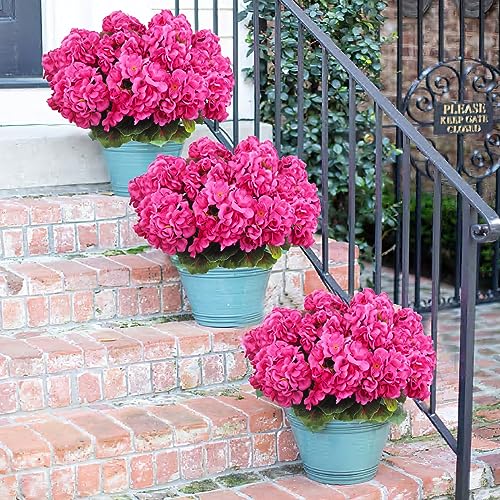 CISDUEO 4 Pcs Artificial Geraniums Silk Flowers Outdoor Artificial Geranium Bush Rose Red Faux Flowers Geraniums for Floral Home Decor Outdoor Indoor Garden Patio Grave Cemetary Vase Table Centerpiece - color: Rose Red