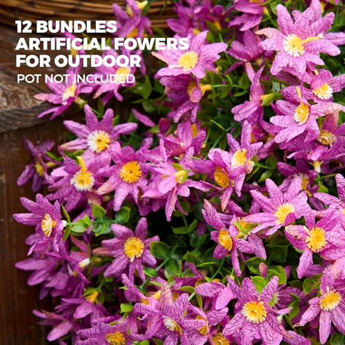 PONKING Artificial Flowers for Outdoors Patio Decoration 12 Bundles Fake Flower Daisy UV Resistant Faux Plants Yard Garden Porch Home Boxwood Planter Patio Decor, Purple Flower - color: D Purple Daisy 12pcs