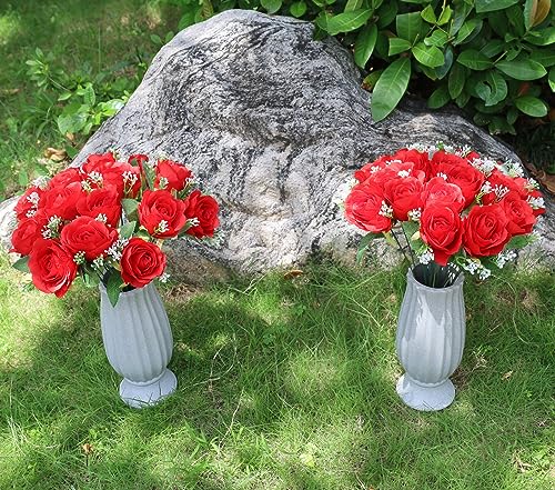 18 Red Silk Artificial Cemetery Rose Flowers for Grave Decorations | Flowers for Cemetery，Memorial decorations,Grave Flowers - color: Red