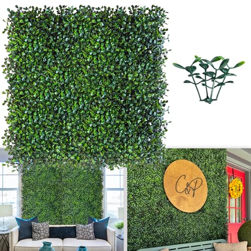 ODTORY Artificial Grass Wall Panel Backdrop,10 X 10 in 25P(17.5 sqft) UV-Anti Greenery Boxwood Panels for Indoor Outdoor Green Wall Decor & Ivy Fence Covering Privacy - size: 10"X10" 25P