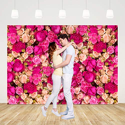 Ticuenicoa 7x5ft Mother's Day Pink Flower Backdrop for Photography, Rose Wall for Wedding Birthday Party Decor, Flower Backdrop Wall for Photo Booth, Blossoms Roses Vinyl Background - size: 7x5ft