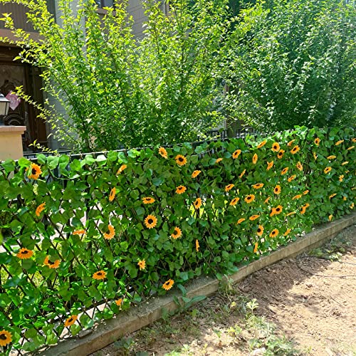 Sumery Expandable Fence Privacy Screen for Balcony Patio Outdoor,Decorative Faux Ivy Fencing Panel,Artificial Hedges (Single Sided Leaves) (1, Sunflowers) - color: Sunflowers