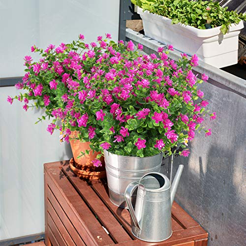 6 Bundles Artificial Flowers, Fake Artificial Greenery UV Resistant No Fade Faux Plastic Plants for Wedding Bridle Bouquet Indoor Outdoor Home Garden Kitchen Office Table Vase (Fuchsia) - color: Fuchsia