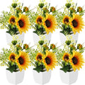 6 Pcs Artificial Sunflower Potted Plants Table Centerpieces Spring Summer Sunflowers with Plastic Pot Artificial Flower Arrangement Wedding Party Decoration Rustic Kitchen Decor (Sunflower Style)