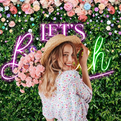 Riyidecor Green Leaves Let's Brunch Backdrop Polyester Fabric Neon Pink Rainbow Floral 7Wx5H Feet Greenery Photography Background Grass Lawn Women Brunch Party Photo Studio Shoot - color: A-Green Brunch, size: 7Wx5H
