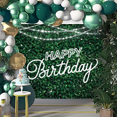 Riyidecor Green Leaves Happy Birthday Backdrop Jungle Safari Party Decorations Nature Green Rustic Lawn Leaves 7Wx5H Feet Photography Background Birthday Photo Studio Shoot - color: D-Green Birthday(White Light), size: 7Wx5H