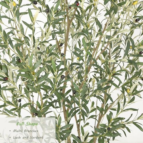 Nafresh Super Full Faux Olive Tree, 8FT Artificial Olive Tree Indoor, Fake Silk Trees with Realistic Leaves and Lifelike Fruits for Indoor Outdoor Living Room Corner Office Bedroom Home Decor - size: 8ft