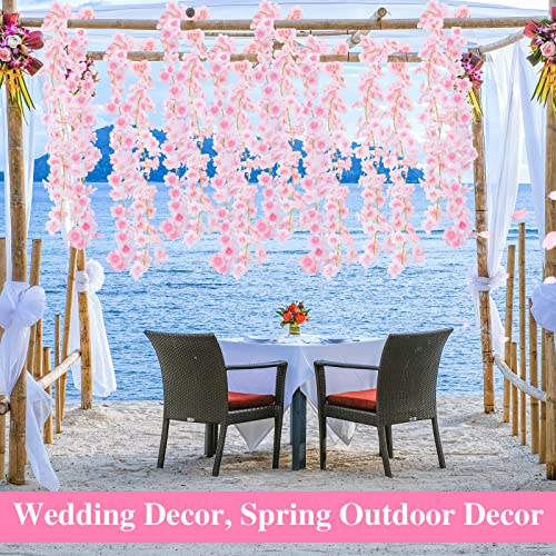 Nuenen 16 Pack 94.4ft Artificial Cherry Blossom Vines Cherry Blossom Flower Garland Hanging Silk Cute Room Decor for Japanese Kawaii Bedroom Party Wedding Spring Home Decorations (Pale Pink) - color: Pale Pink