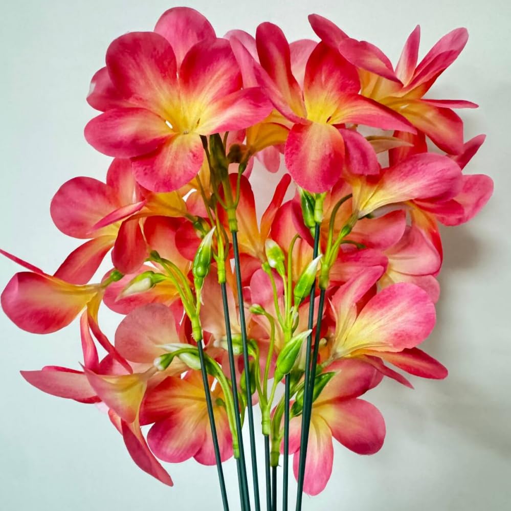 10 Bunch Pink Artificial Flowers Fake Plumeria Flower with Stems,12inch Real Touch Lifelike Frangipani Flower Bouquets for Wedding Engagement Party Cake Topper Spring Flowers Beach Decor (Pink) - color: Pink