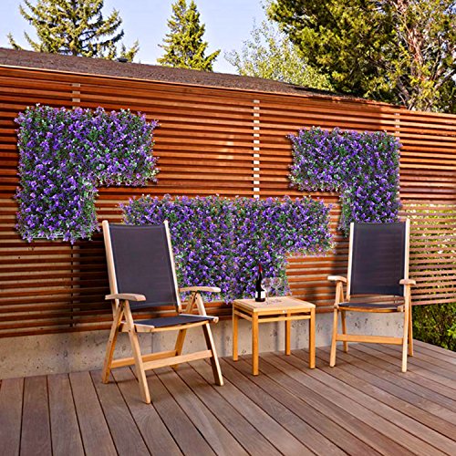 E&K 6Pcs 20" x 20" Artificial Grass Wall Panels, Faux Boxwood Greenery Backdrop Decor, UV Protected Privacy Hedge Screen for Indoor Outdoor (Lavender - Purple) - color: Lavender - Purple