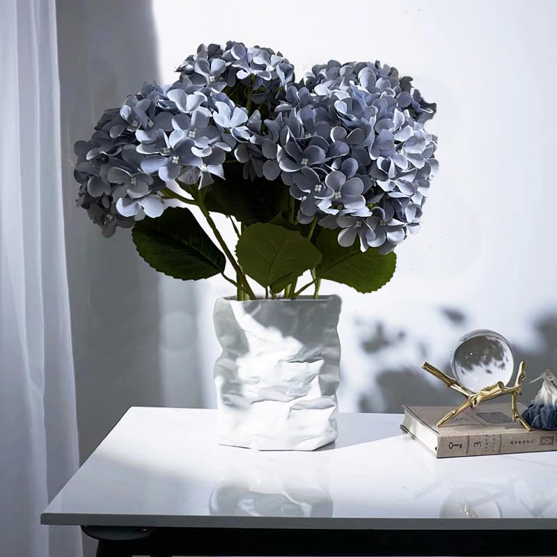 8pcs Blue Hydrangea Artificial Flowers 27.60" Large Realistic Single Long Stem Faux Silk Hydrangeas Bouquets Flower Arrangements Home Office Decor Wedding Centerpieces DIY - color: Blue