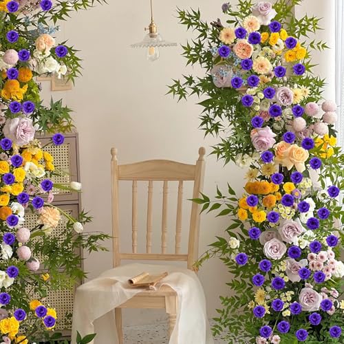 Rose Artificial Flowers, 50Pcs Purple Roses Head Flowers Bulk with Stem, 3 Inches Silk Rose Fake Flower Head for Wedding Party Home Decor DIY Baby Shower Centerpieces Tables Decoration(Deep Purple) - color: Purple