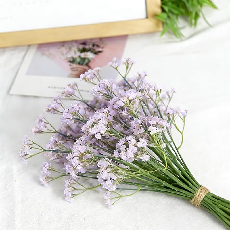 10 Pcs Babys Breath Light Purple Artificial Flowers, Real Touch Gypsophila Fake Flowers for Wedding, Home Decor, Vase Filler, Table Centerpieces, Party Decorations - color: 10pcs Light Purple
