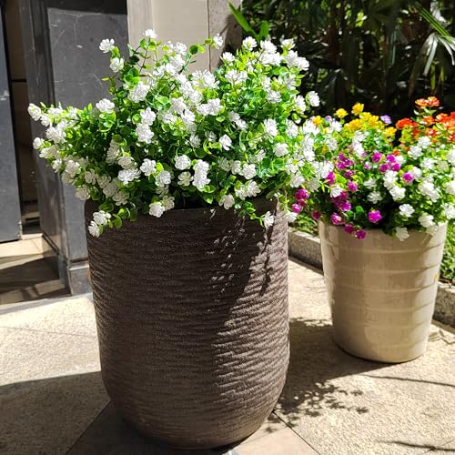 Grunyia 12 Bundles Artificial Flowers for Outdoors, UV Resistant Fake Flowers with Plastic Plants, Faux Flowers for Outside Window Box Front Porch Hanging Planter Decor (White) - color: White