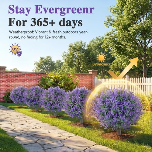 PATIO CHOICE Artificial Topiary Boxwood Ball Trees with Lavender Set of 2 22" Artificial Faux Plants Realistic Bushes Fake Shrubs Decorations for Outdoor Indoor Front Porch Garden - color: Lavender, size: 22in