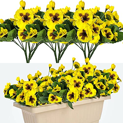 8 Bundles Fake Flowers Pansy Small Wild Flower Daisy Faux Plastic Purple Flowers for Home Wedding Kitchen Garden Table Centerpieces Indoor Outdoor Decor (Yellow) - color: Yellow