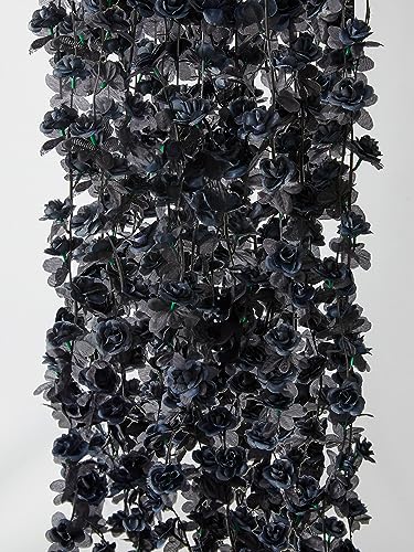 PARTY JOY 8pcs 65.6Ft Flower Garland, Fake Rose Vine Artificial Flowers Hanging Rose Ivy Garland for Room Wall Decor Hanging Baskets Wedding Arch Garden Background Decor - color: 8pc-black, size: 8PC