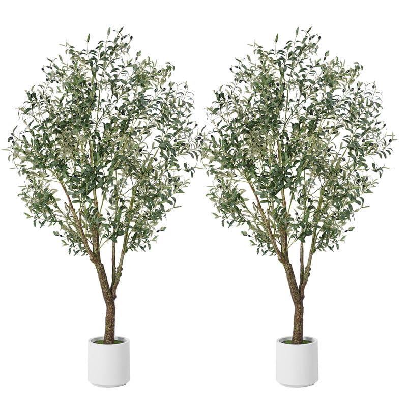 Jocoevol Olive Tree Artificial Indoor 7FT，Tall Faux Olive Tree with White Planter，Realistic Artificial Olive Tree Indoor with Natural Trunk and Lifelike Fruits for Home Office Living Room, 2 Pack - size: 7FTx2pcs