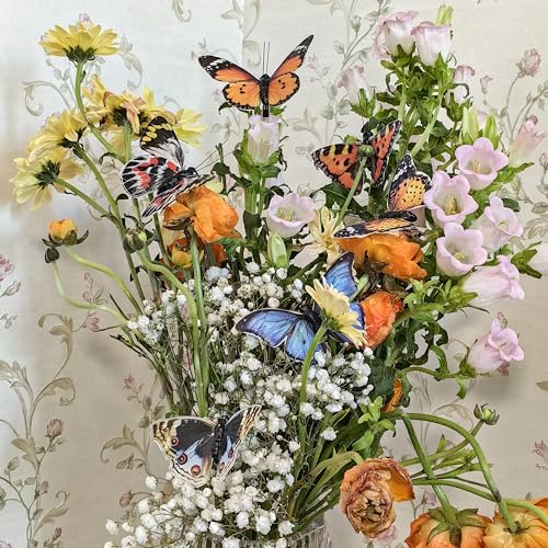 Cartanfill- Artificial Feather Simulation Butterfly Party Decoration Set, a Set of 12 Pieces with Wire, Used for Home Decoration in 12 Colors(C) - color: A