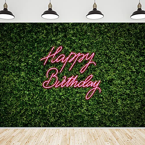 Riyidecor Happy Birthday Backdrop for Women Green Leaves Grass Leaf Girls Spring Plant 7Wx5H Feet Nature Neon Pink Photography Background Birthday Party Decoration Photo Studio Shoot Polyester Fabric - color: A-Green Birthday, size: 7Wx5H