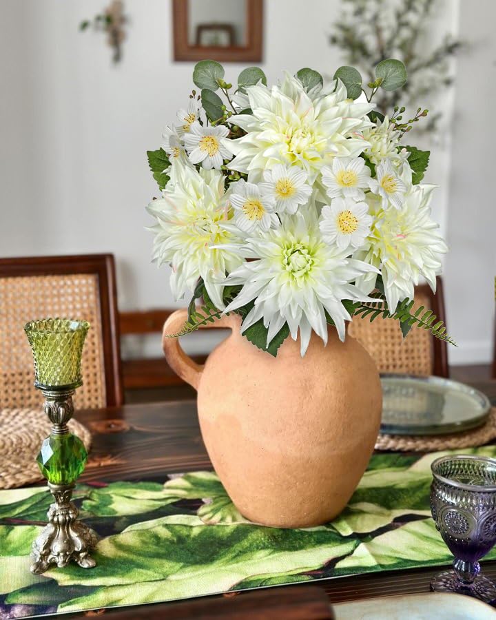 GnFlus Dahlia Artificial Flowers, 12PCS Mixed White Faux Flowers with Dahlia & Daisies, Up to 20.4 Inch Long Silk Fake Flowers for Vase DIY Wedding Bouquet Party Centerpieces Arrangement Home Decor - color: Dahlia, White