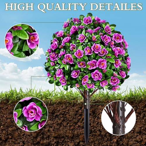 Waipfaru 2 Pack Artificial Flowers Topiary Ball Trees for Outdoors, 24" Fake Bushes Plants, UV Resistant Faux Shrubs with Ground Spike for Front Porch Planters Patio Garden Yard Decor(Fuchsia) - color: Fuchsia