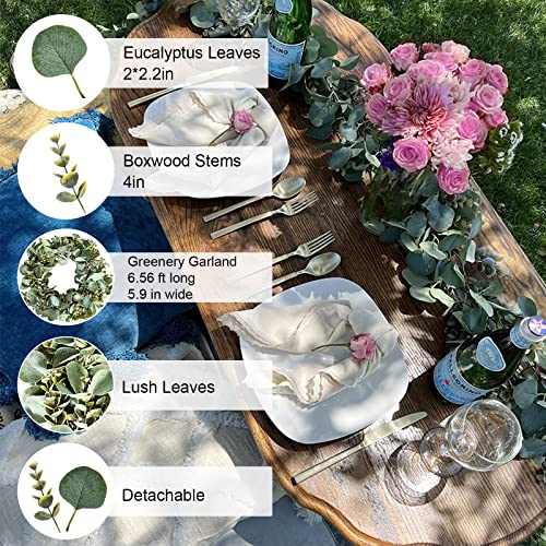 Ouddy Decor Eucalyptus Garland 6.56 Ft Lush Silver Dollar Leaves Boxwood Artificial Faux Greenery Vines for Baby Shower Wedding Party Table Runner Room Home Mantle Decor - color: Green, size: 1 Pack