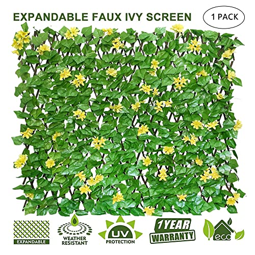 Sumery Expandable Fence Privacy Screen for Balcony Patio Outdoor,Decorative Faux Ivy Fencing Panel,Artificial Hedges (Single Sided Leaves) (1, Yellow Flowers) - color: Yellow Flowers