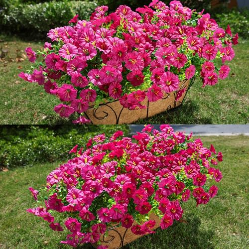 HyeFlora Artificial Flowers for Outdoors Fake Plants Outside Decoration, 12 Bundles Faux Fuchsia Morning Glory UV Resistant Look Real Silk Flowers for Outside Planter Front Door Porch Patio Yard Urn - color: Fuchsia