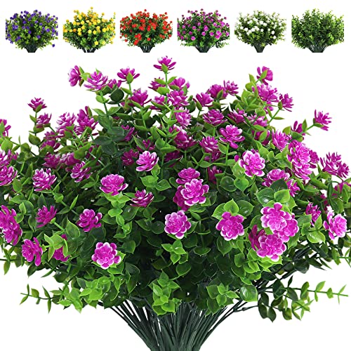 RECUTMS 8 Bundles Artificial Flowers Outdoor UV Resistant Plants Fake Greenery Foliage Shrubs for Indoor Outside Hanging Plants No Fade Faux Plastic Plants Garden Porch Window Box Décor (Fuchsia) - color: Fuchsia, size: 8 Pcs