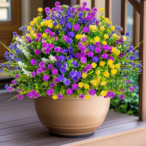 AXYLEX Artificial Flowers Outdoor Fake Plants - 12 Bundles UV Resistant Shrubs No Fade Faux Plastic Greenery Home Garden Porch Patio Decoration Indoor (1, Multi-12pcs) - color: 12 Pcs - Magenta+purple+yellow+lavander