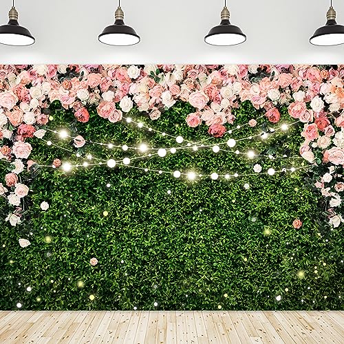 Riyidecor Flower Wall Backdrop Vinyl for Woman Green Leaves Plant Pink Rose Floral Blossom Spring Nature Botanical Birthday 10Wx8H Feet Girls Photography Background Birthday Photo Studio Shoot - color: A-Green, size: 10Wx8H