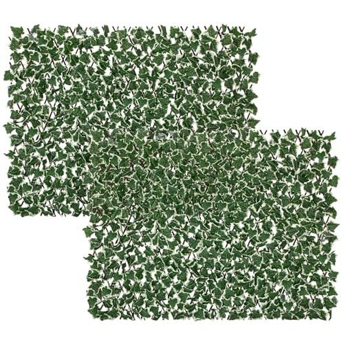 Expandable Fence Privacy Screen for Balcony Patio Outdoor, Greenery Expandable Stretchable Covers Panel Privacy Fence, Single Sided Leaves (Green White Ivy, 2 Pack) - color: Green&White Ivy, size: 2 Pack
