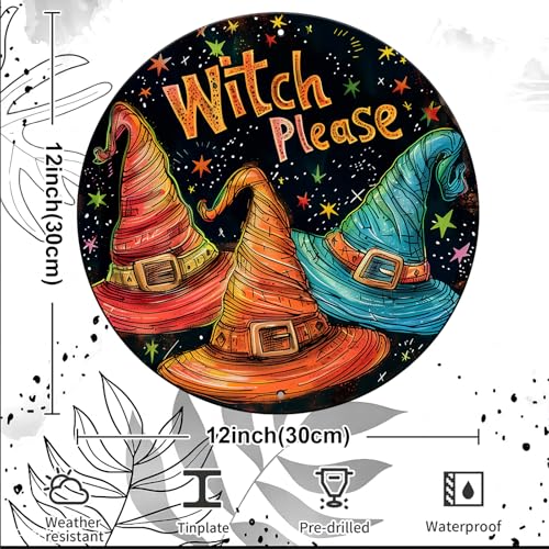 Vintage Witch Round Metal Sign Witch Please Halloween Sign Farmhouse Rustic Wreath Wall Decoration for Indoor Outdoor Home Porch Window Decor 12 Inch - color: Thanksgiving 15, size: 12 inches