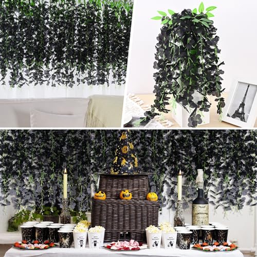 BLEUM CADE 36Pcs Black Fake Wisteria Hanging Flowers, 3.6Ft/Pcs Artificial Wisteria Garland, Hanging Flowers for Wedding Party Home Backdrop Wall Decoration - color: Black, size: 36pcs